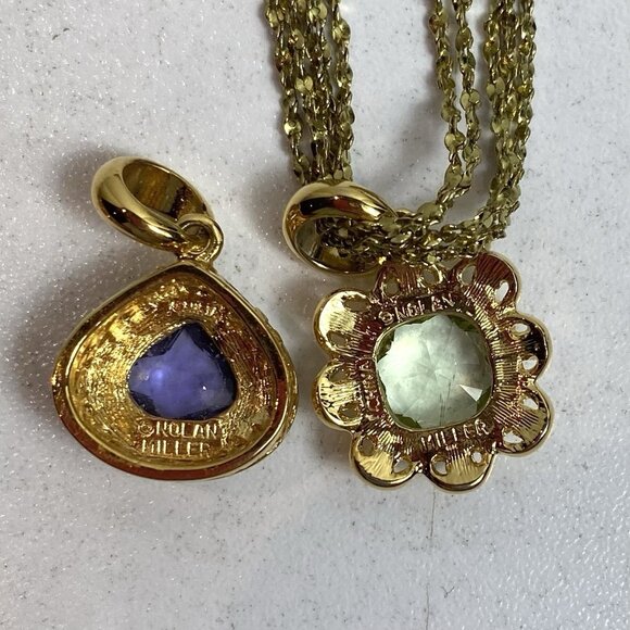 Nolan Miller Glamour Collection Interchangeable Pendants Necklace Pink Green - Picture 6 of 7